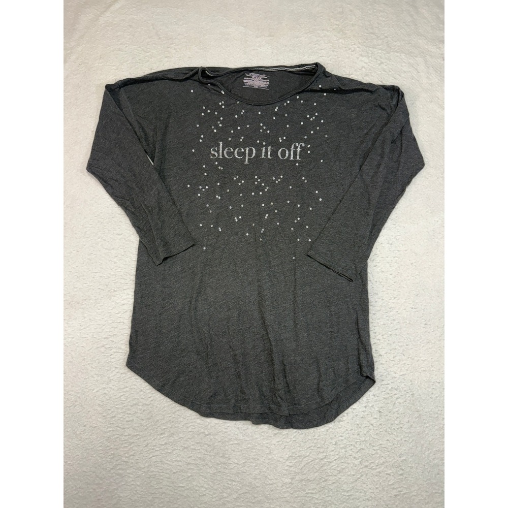 Victorias Secret Sleep It Off Graphic Long Sleeve Sleep Shirt Gray Medium